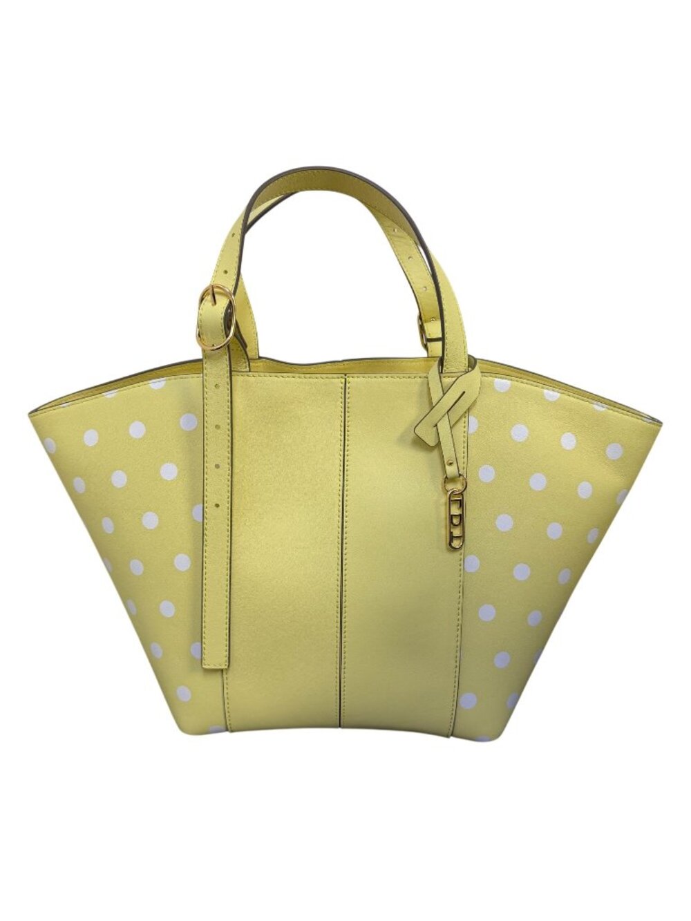 LDT Yellow & White Polka Dot Tote Bag With Adjustable Strap & Pink Interior